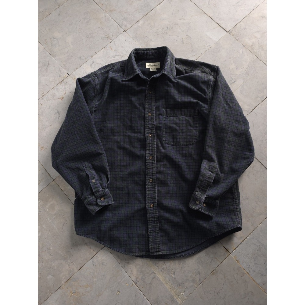 Vintage 2000s Y2K Eddie Bauer Plaid Corduroy Button-Down Shirt Cotton M